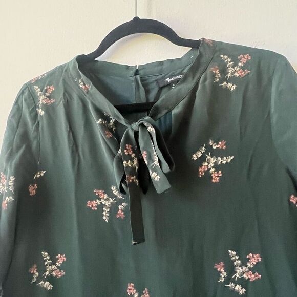 Madewell Women’s Green Bell Sleeves Silk Tie-Neck Wild Botanic Dress Size Small - Picture 5 of 11